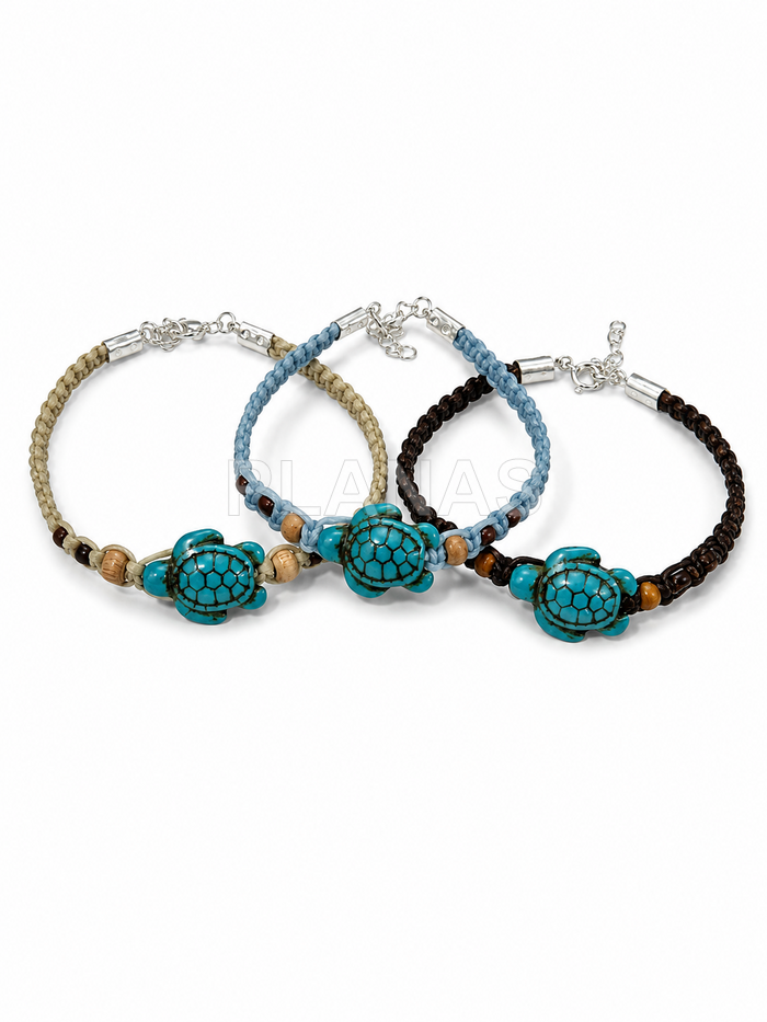 Pulseira de prata de lei com tartaruga.  