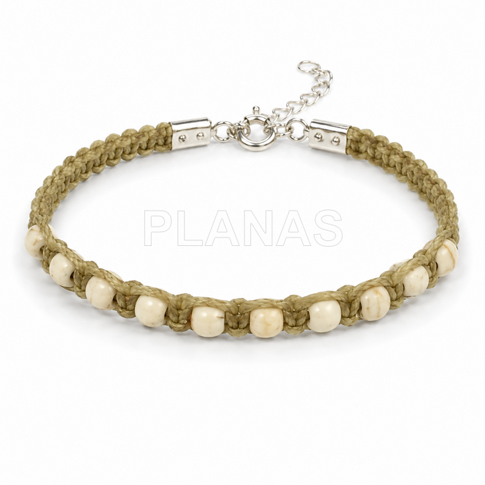 Pulsera en plata de ley y bolitas color Blanco.  