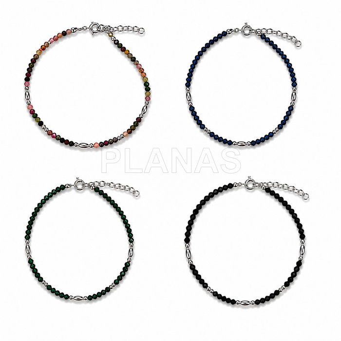 Pulseira em prata de lei e minerais de 3mm.
