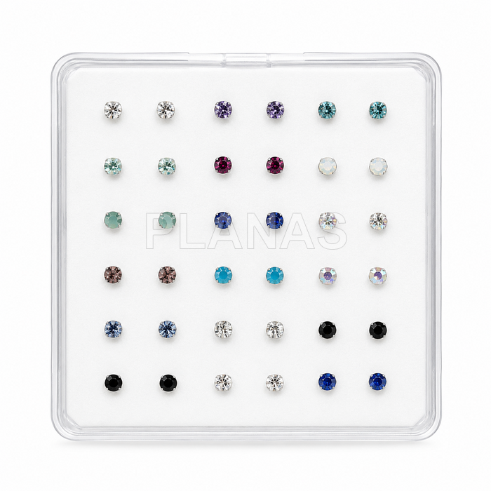 Display 36pz Piercing Nariz en plata de ley y Circonitas redondas 2mm.