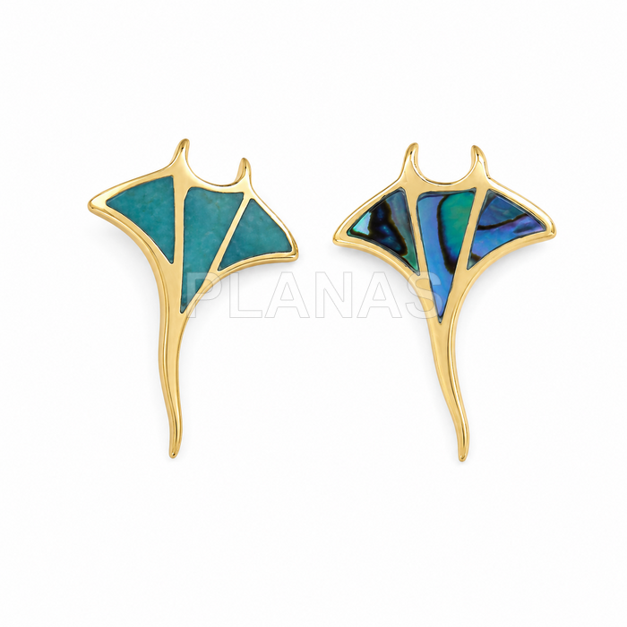 Pingente em prata de lei e banhado a ouro. arraia-manta.
