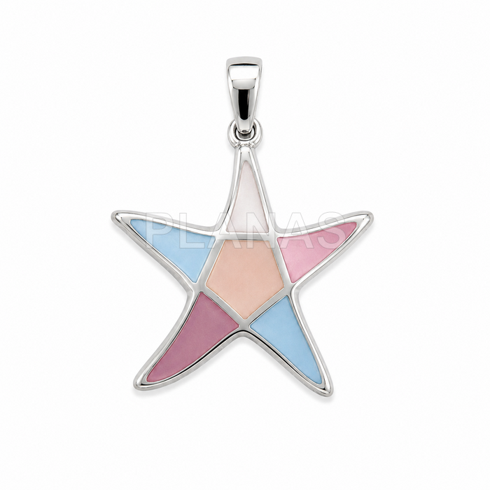 Colgante en Plata de ley y Nacar de colores. ESTRELLA DE MAR.