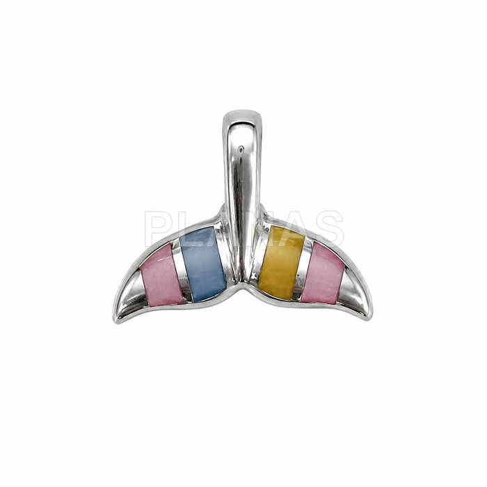 Colgante en Plata de ley y Nacar de colores. COLA DE BALLENA.