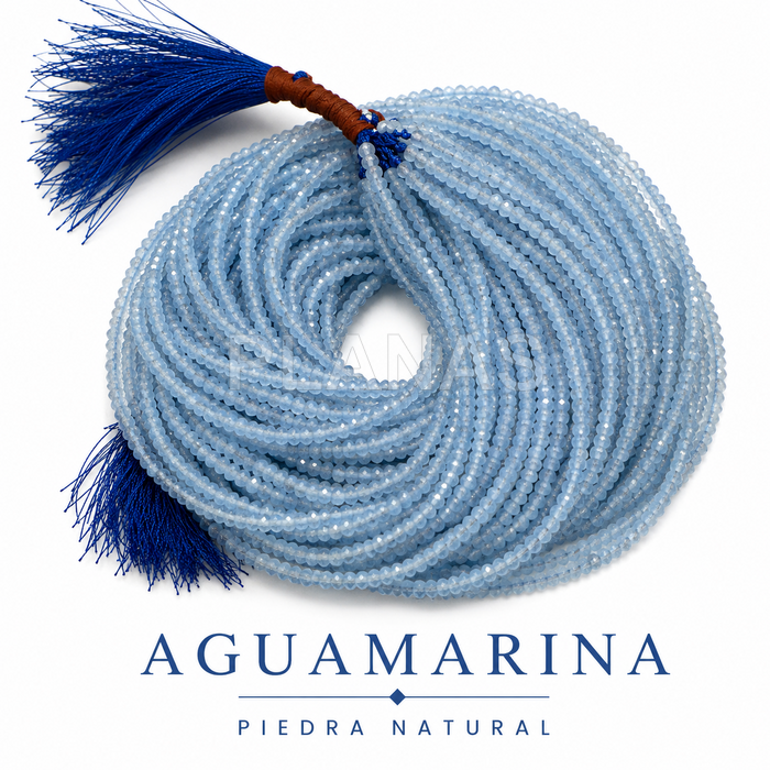 Tira facetada de 2 mm de água-marinha natural.