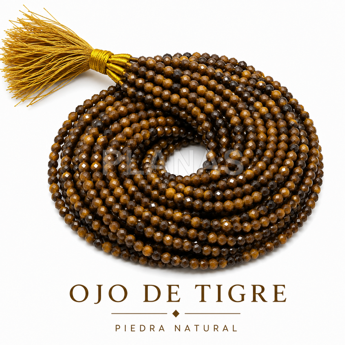 Tira de olho de tigre natural facetada de 2 mm.