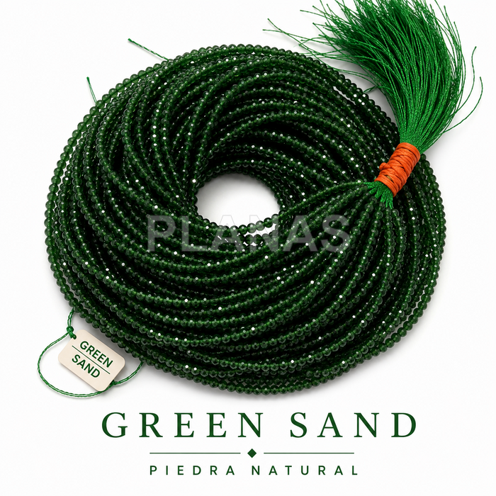 Faixa de areia verde natural facetada de 2 mm.