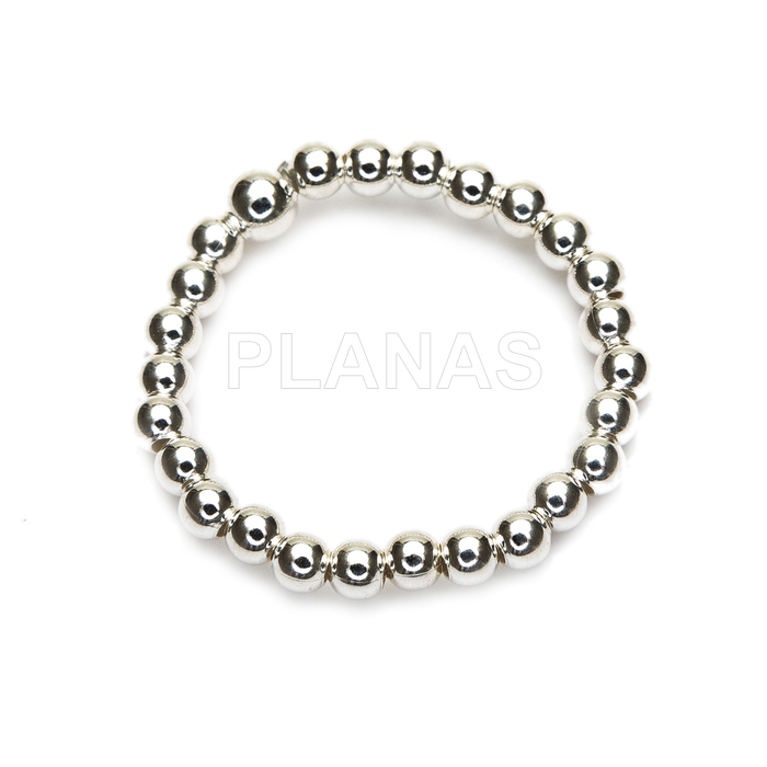 Anillo elástico de bolitas en Plata de ley.