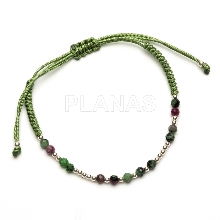 Pulsera macramé en Plata de ley y minerales. TURMALINA.  