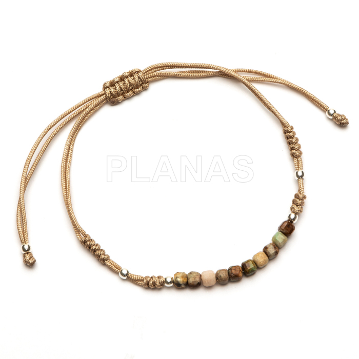 Pulsera macramé en Plata de ley y minerales. JASPE  