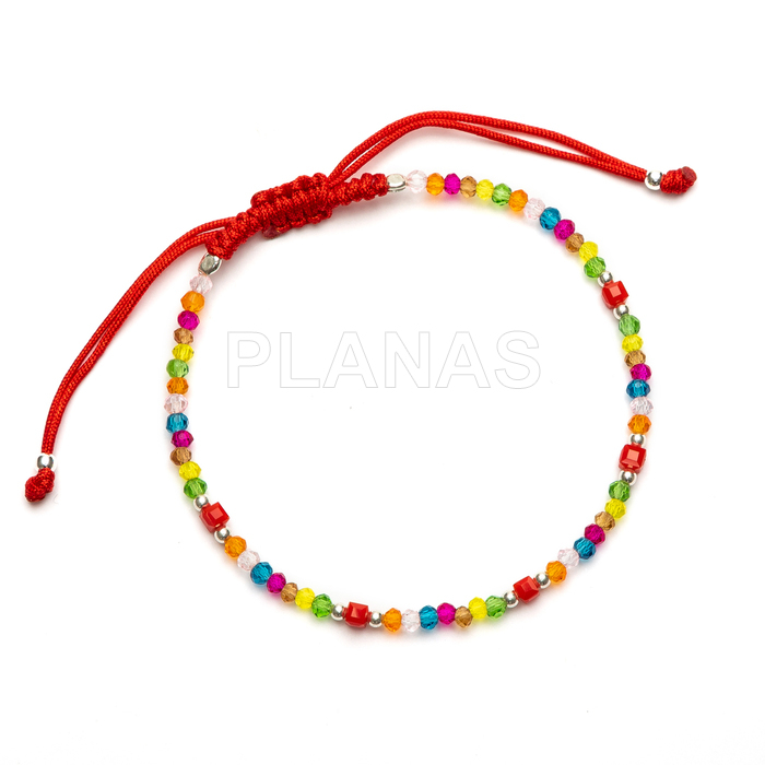 Pulsera macramé en Plata de ley y cristal de colores.  