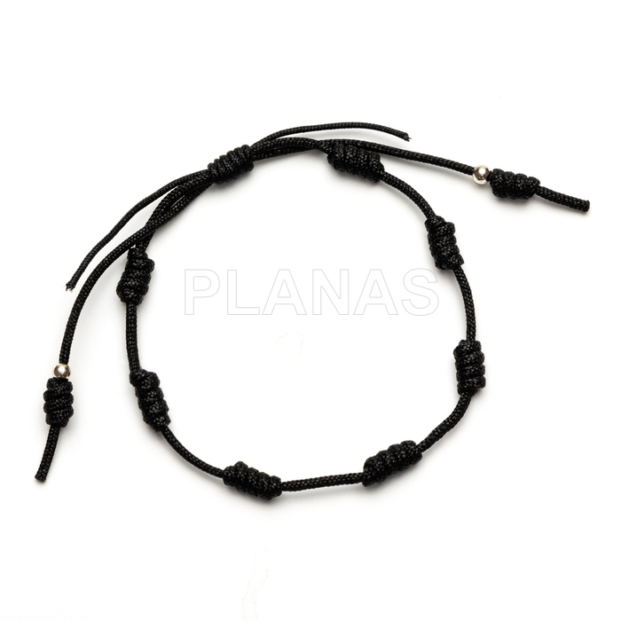 Pulsera de Macramé color negro para Montar con bolitas en plata de ley.