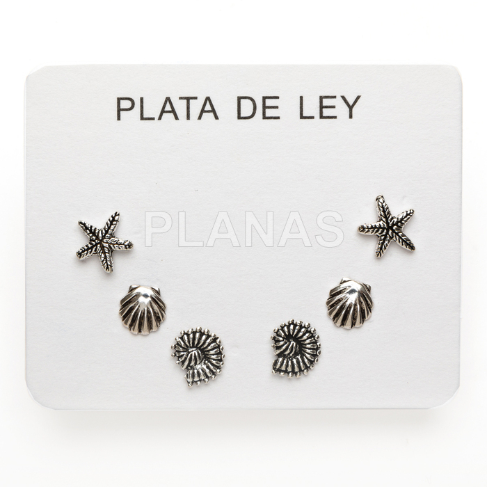 Display de 3pr de Pendientes en Plata de ley. MOTIVOS MARINEROS.