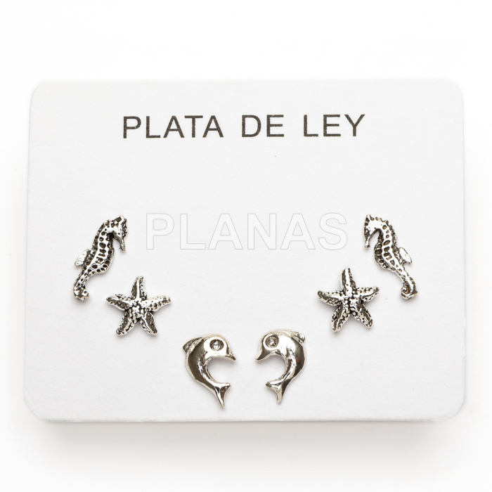 Display de 3pr de Pendientes en Plata de ley. MOTIVOS MARINEROS.
