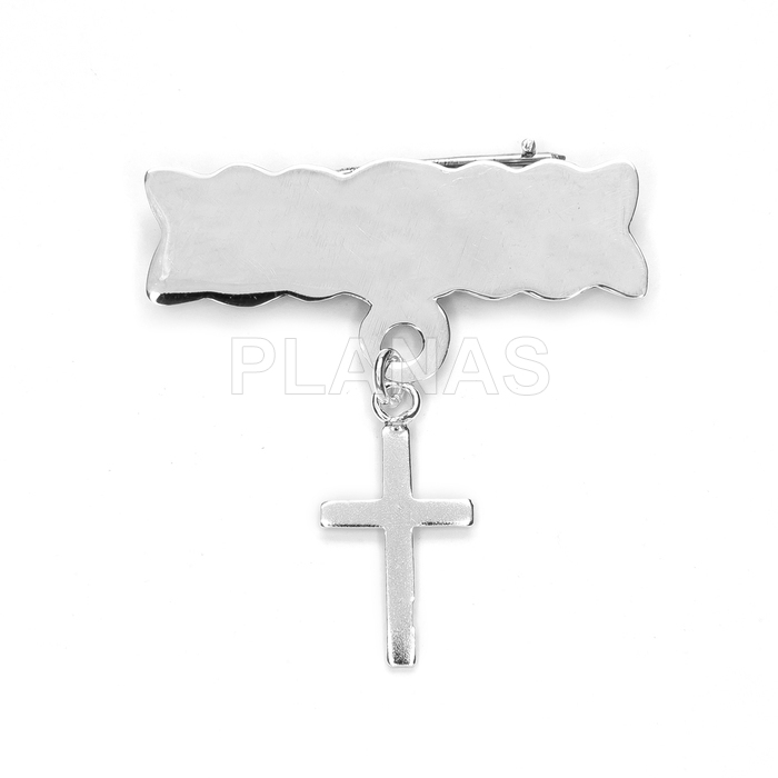 Broche em prata de lei para gravação. cruz.