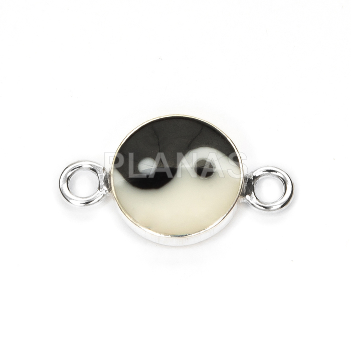 Centro de mesa em prata de lei e esmalte. yin yang.