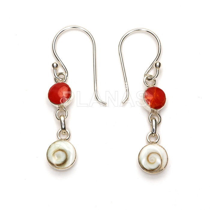 Pendientes en Plata de ley con Shiva y Coral.  