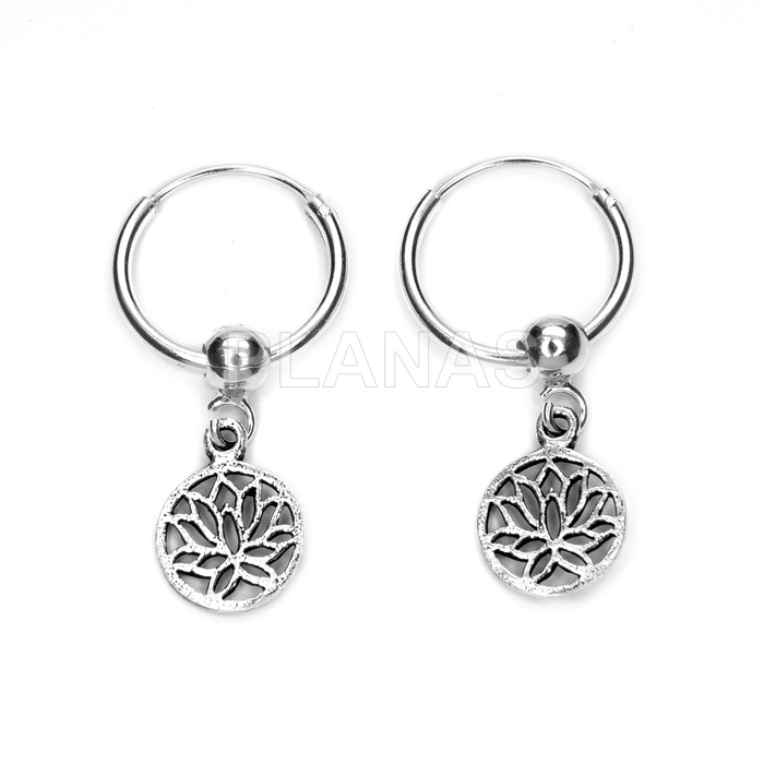 Aros en  plata de ley. FLOR DE LOTO