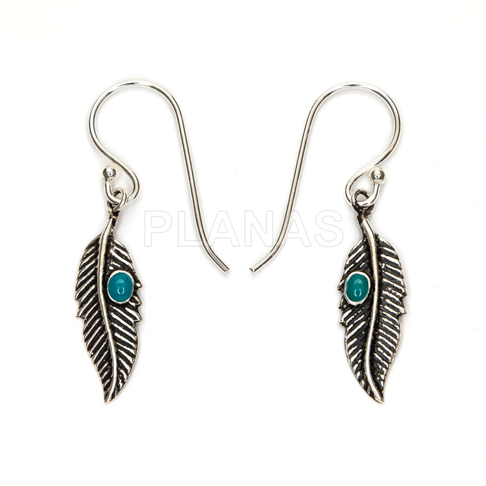 Pendientes en Plata de ley y Turquesa. PLUMA.