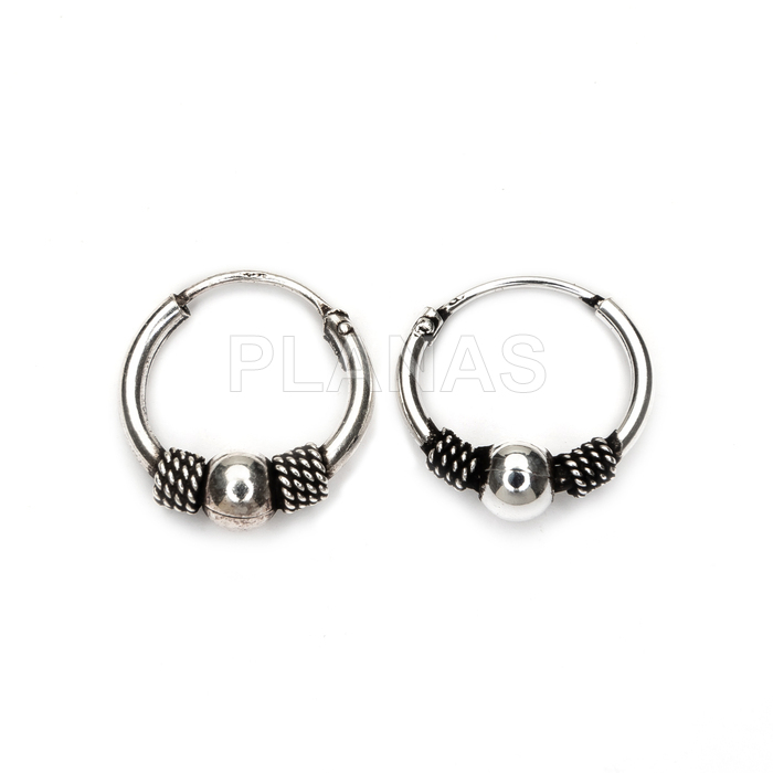 Brincos de argola bali em prata de lei, 12mm.