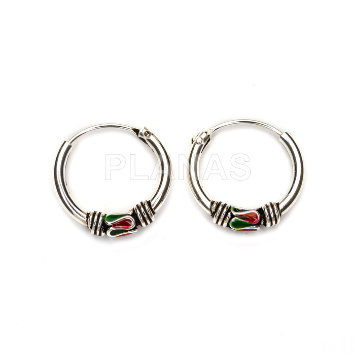 Aros Bali en Plata de ley y esmalte en 12mm.