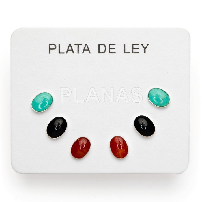 Display de 3pr de Pendientes en Plata de ley y esmalte.  
