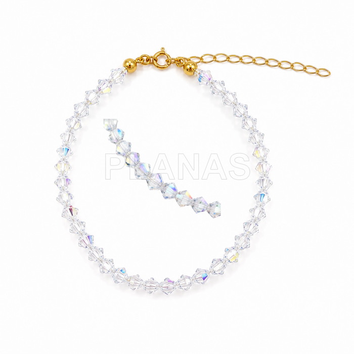 Pulseira com pingentes de 5mm nas cores a/b, em prata de lei e com banho de ouro.