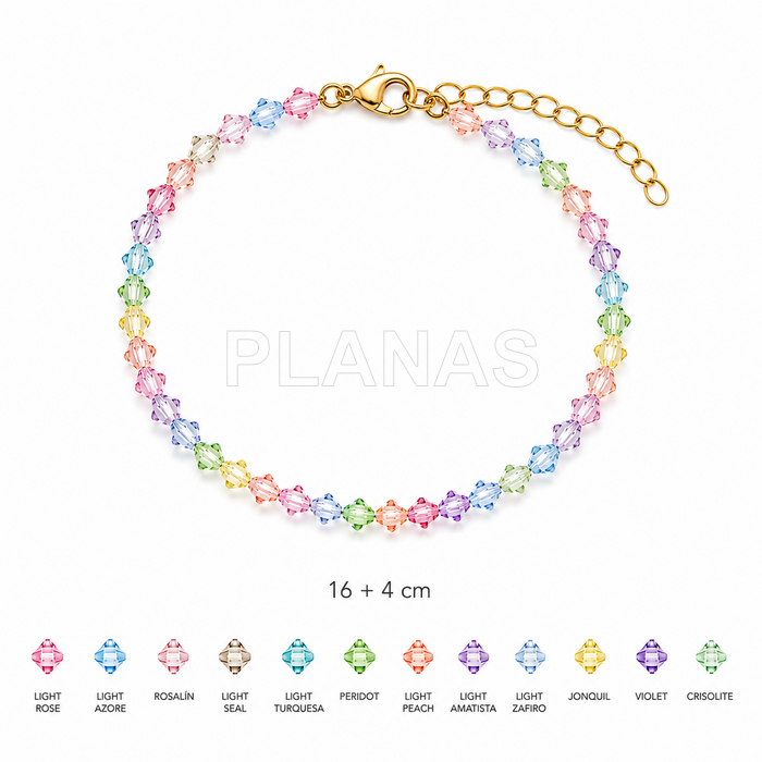 Pulsera con tupi de 5mm color en plata de ley y baño Oro.