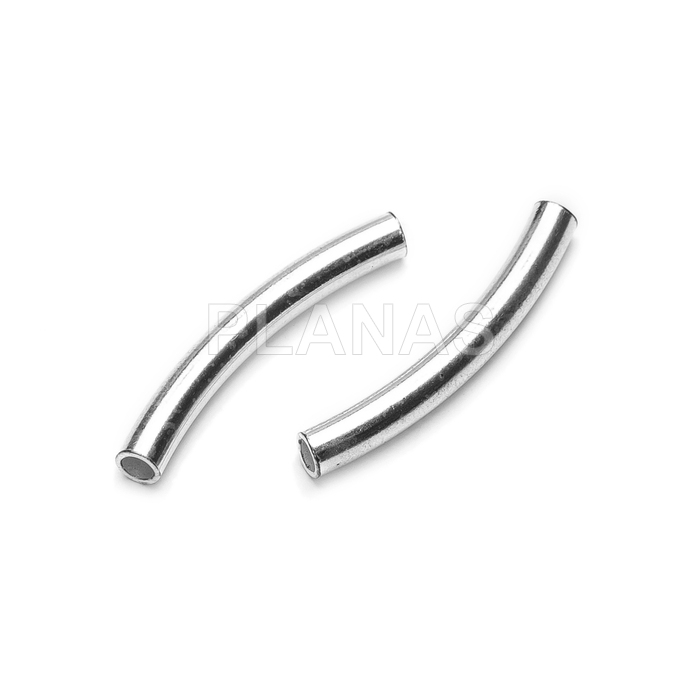 Tubo curvo em prata de lei. 20x3mm.