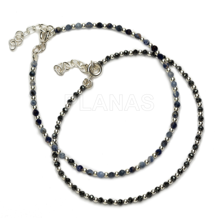 Pulsera en plata de ley y Minerales en 2mm facetado.