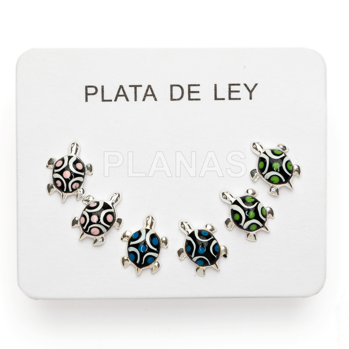 Display de 3pr de Pendientes en Plata de ley y esmalte. TORTUGAS.