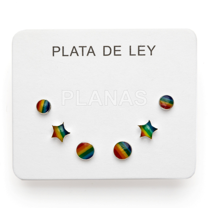 Display de 3pr de Pendientes en Plata de ley y esmalte.  
