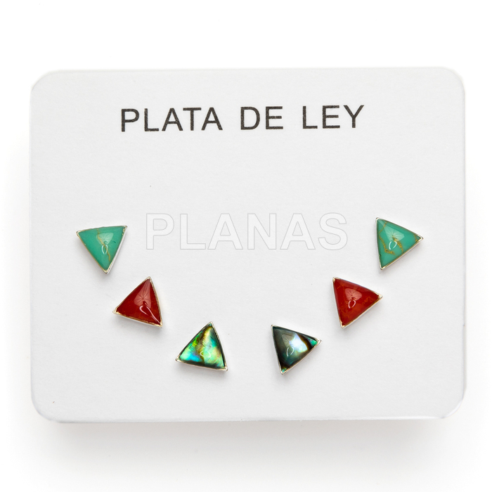 Display de 3pr de Pendientes en Plata de ley. Coral, Turquesa y Abalón.  