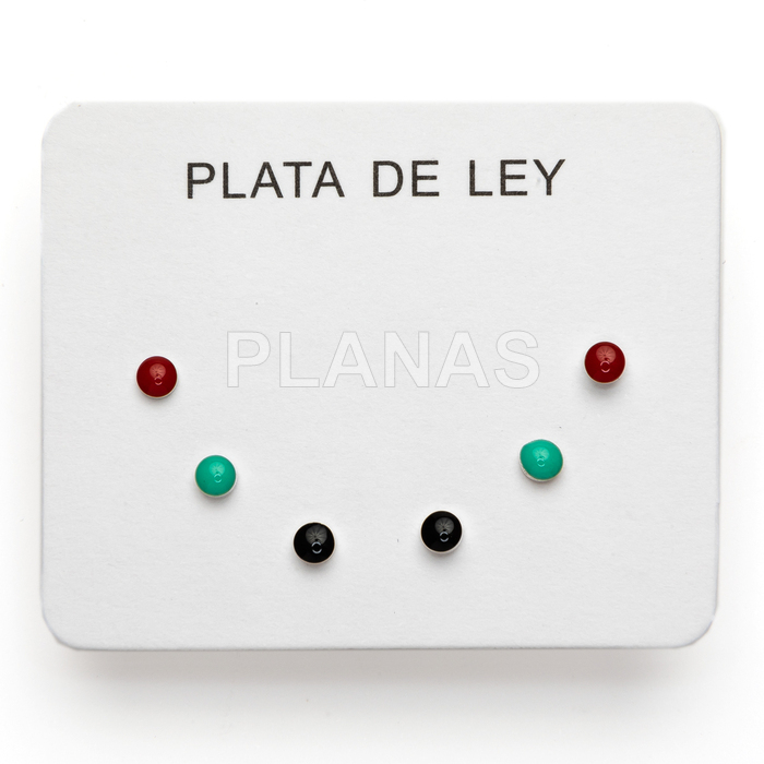 Display de 3pr de Pendientes en Plata de ley. Coral, Turquesa y negro.  