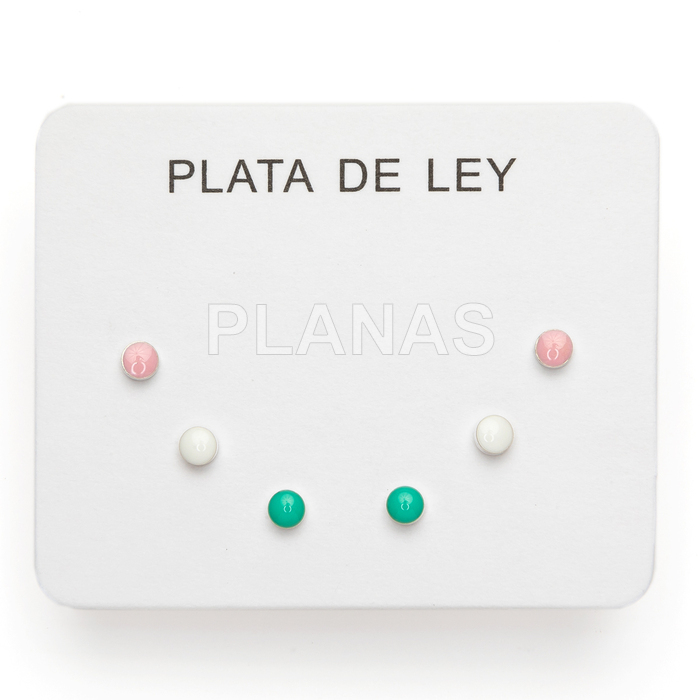 Display de 3pr de Pendientes en Plata de ley y esmalte.   