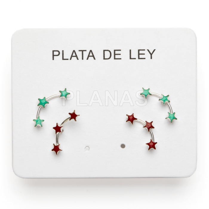 Display de 2pr de Pendientes en Plata de ley. Coral y Turquesa.  ESTRELLAS.