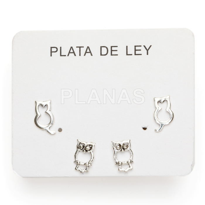 Display de 2pr de Pendientes en Plata de ley. GATO Y BUHO.
