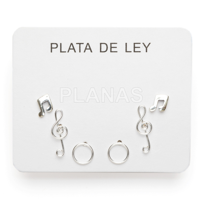 Display de 3pr de Pendientes en Plata de ley. NOTAS MUSICALES/CIRCULO.