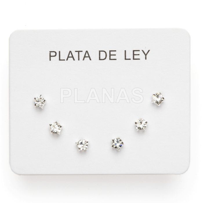 Display de 3pr de Pendientes en Plata de ley y circonitas. ESTRELLAS.