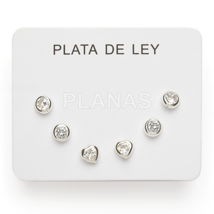 Display de 3pr de Pendientes en Plata de ley y circonitas. MONTURA RUSA.