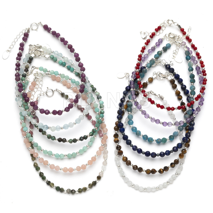 Pulsera en plata de ley y Minerales en 3mm facetado.