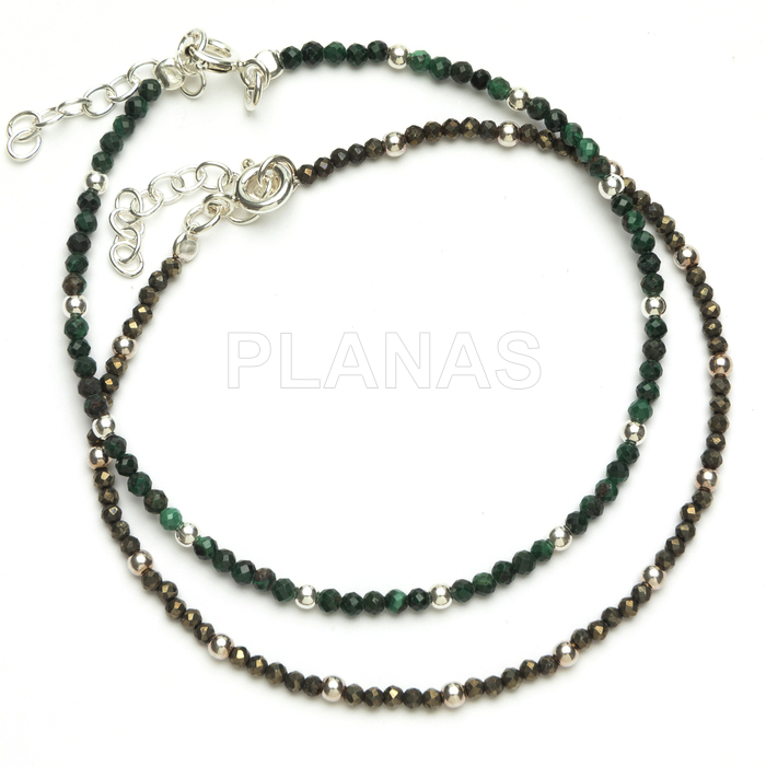 Pulsera en plata de ley y Minerales en 2mm facetado.