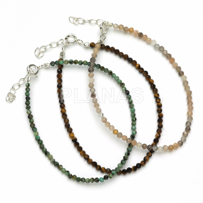 Pulseira em prata de lei com minerais facetados de 2mm.