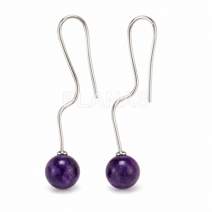 Pendientes en Plata de ley y Amatista.  