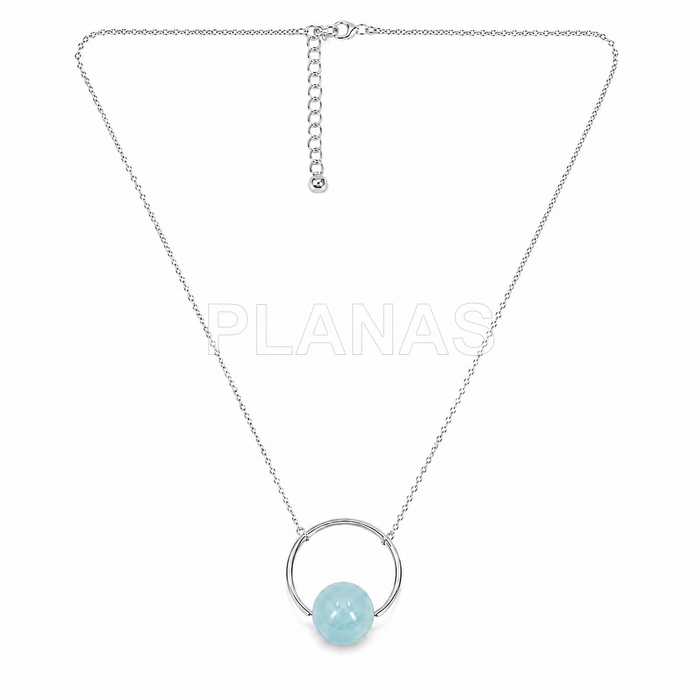 Colar em prata de lei com uma pedra de água-marinha de 10mm.