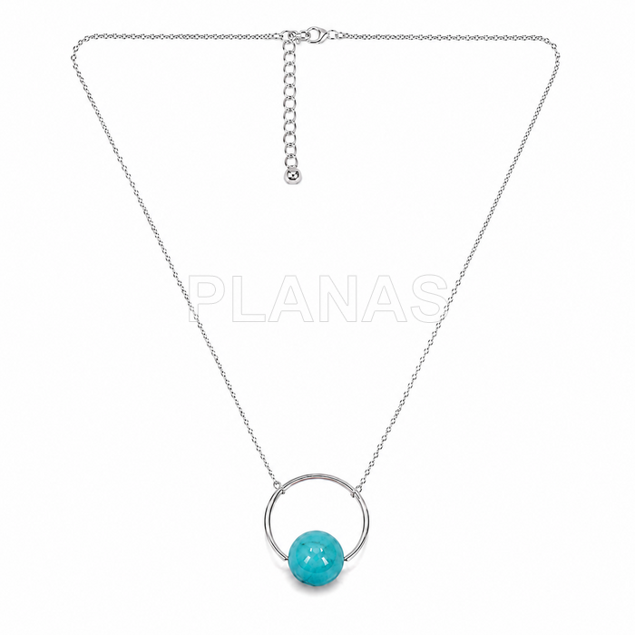 Colar em prata de lei com turquesa de 10mm.