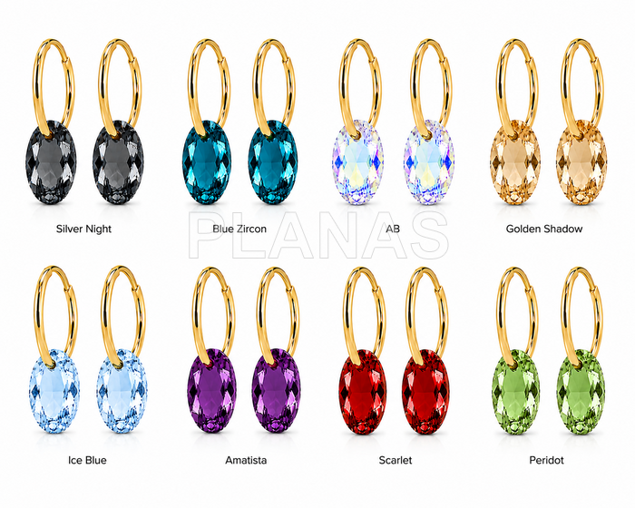 Pendientes en Plata de ley y Baño Oro con Componente Swarovski. 