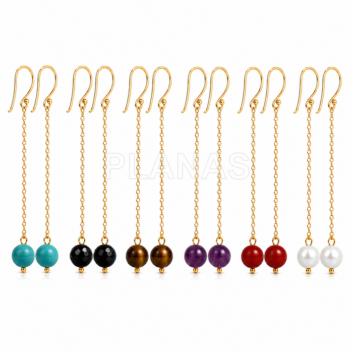 Pendientes en Plata de ley y Baño Oro con mineral.
