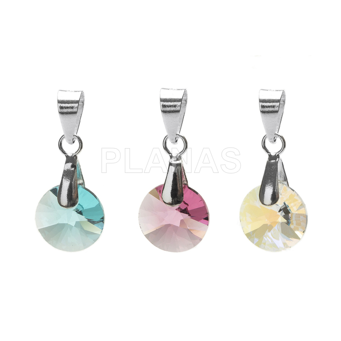 Pingente em prata de lei e cristal.  
