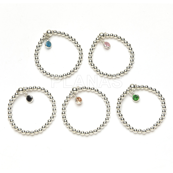 Anillo elástico en Plata de ley y circonita.  