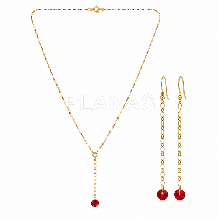 Conjunto de brincos e colar em prata de lei e banhado a ouro com componente swarovski.